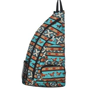 Southwest Horse Print Sling Backpack Bag Turquoise Tribal Aztec